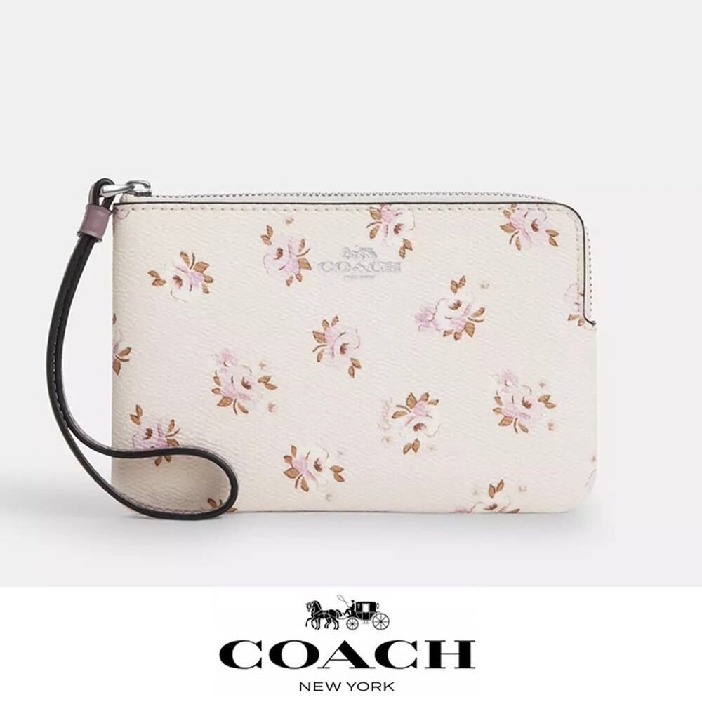 NWT ❤️ Coach Corner Zip Wristlet With Floral Print